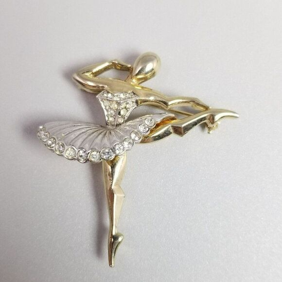 Vintage Ballerina Dancer Rhinestone Gold Plated Ballet of Jewels Brooch Unsigned - Picture 7 of 7